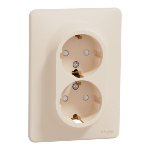 Двойная розетка с заземлением Schneider Electric Sedna Design 16 А со шторками Бежевый (SDD312221)