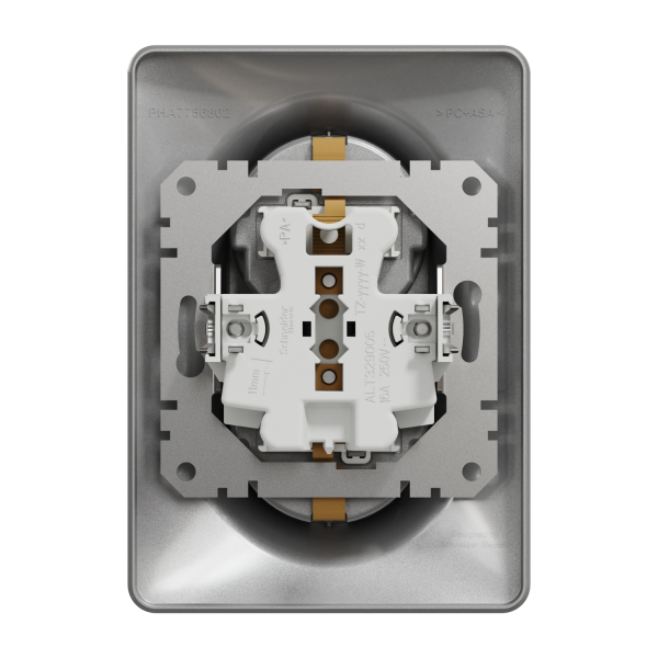Двойная розетка с заземлением Schneider Electric Sedna Design 16 А со шторками Алюминий (SDD313221)