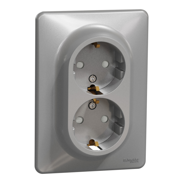 Двойная розетка с заземлением Schneider Electric Sedna Design 16 А со шторками Алюминий (SDD313221)