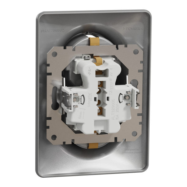 Двойная розетка с заземлением Schneider Electric Sedna Design 16 А со шторками Алюминий (SDD313221)