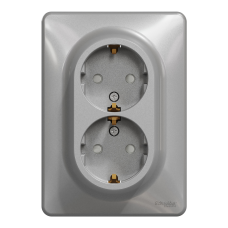 Двойная розетка с заземлением Schneider Electric Sedna Design 16 А со шторками Алюминий (SDD313221)