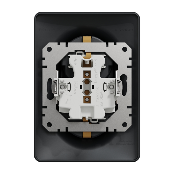 Двойная розетка с заземлением Schneider Electric Sedna Design 16 А со шторками Чёрный (SDD314221)
