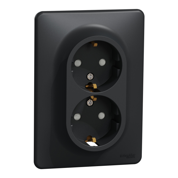 Двойная розетка с заземлением Schneider Electric Sedna Design 16 А со шторками Чёрный (SDD314221)