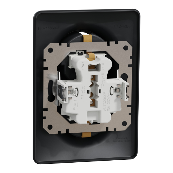 Двойная розетка с заземлением Schneider Electric Sedna Design 16 А со шторками Чёрный (SDD314221)