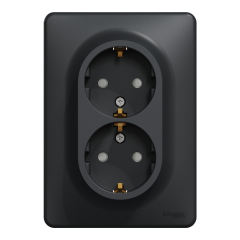 Подвійна розетка із заземленням Schneider Electric Sedna Design 16 А зі шторками Чорний (SDD314221)